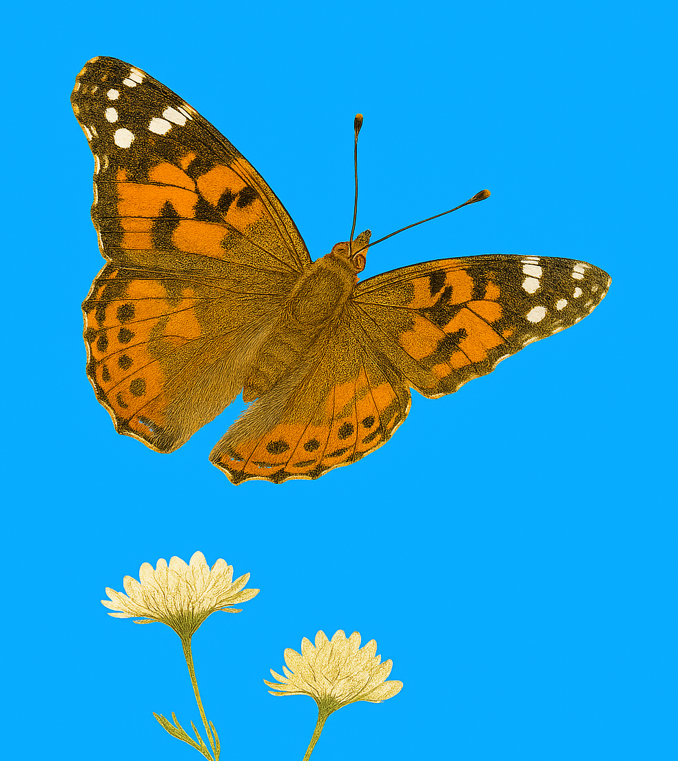 A serene image of a butterfly in flight, symbolizing freedom and soaring above the noise