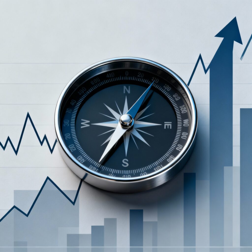 A symbolic image of a financial map or compass representing disciplined navigation through growth and volatility.