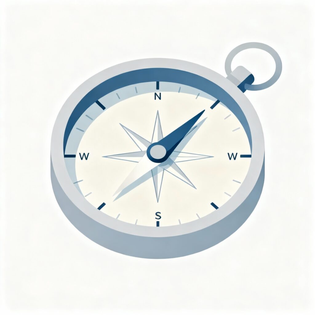 A modern, minimalistic illustration of a compass , symbolizing guidance and steady leadership.