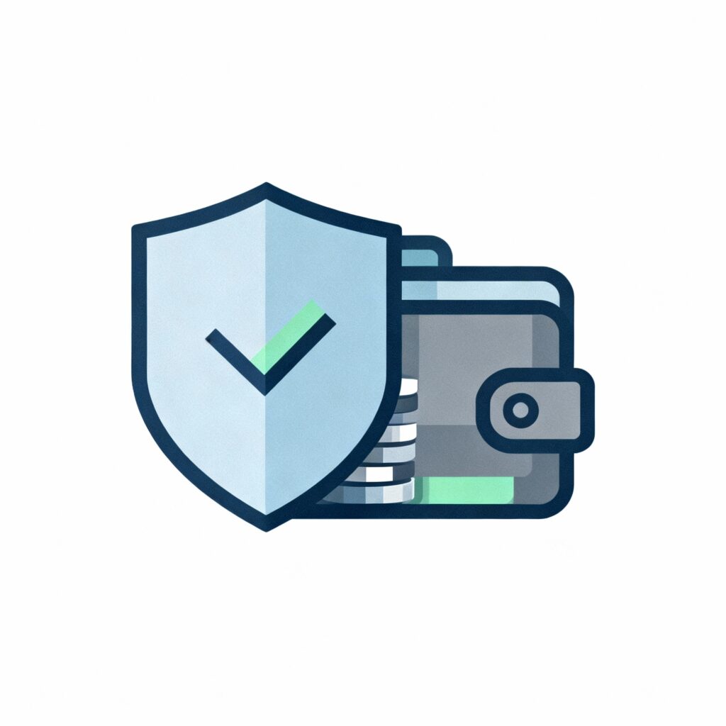 A symbolic graphic showing a shield protecting a pile of coins or investment portfolio, emphasizing capital protection