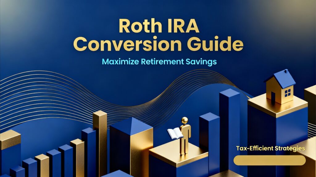 Abstract financial chart with blue and gold accents, representing Roth IRA conversion strategies and retirement planning