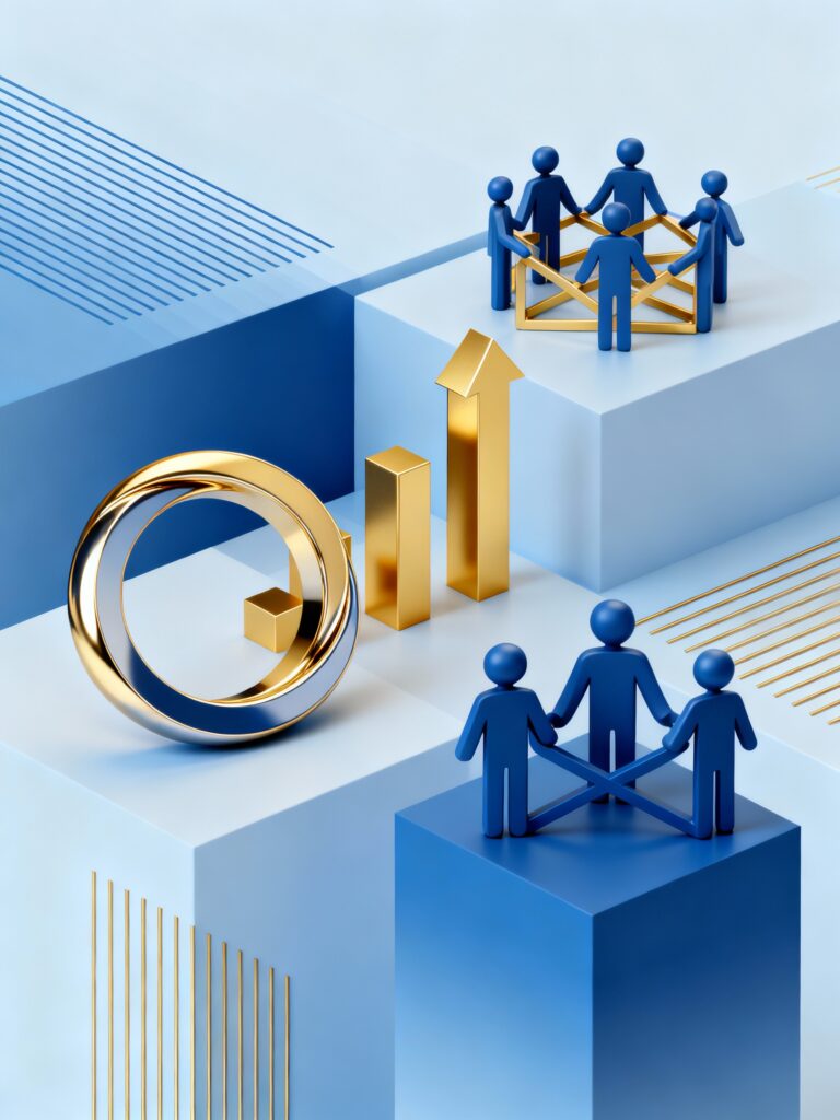 Abstract illustration of trust and wealth stewardship, featuring blue and gold accents, symbolizing integrity, oversight, and financial responsibility in family offices and personal finance.