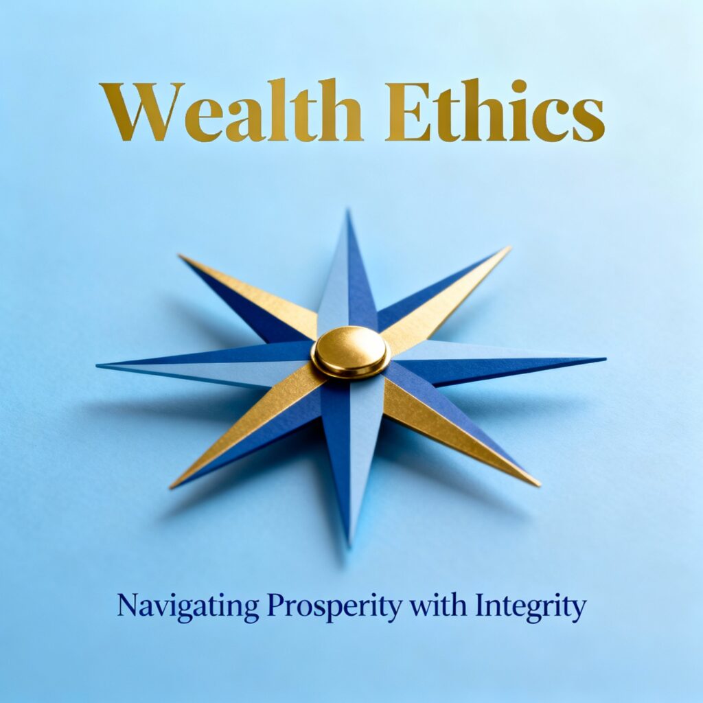 Abstract compass with blue and gold accents symbolizing ethical wealth navigation and the bottom principle of wealth 底线﻿